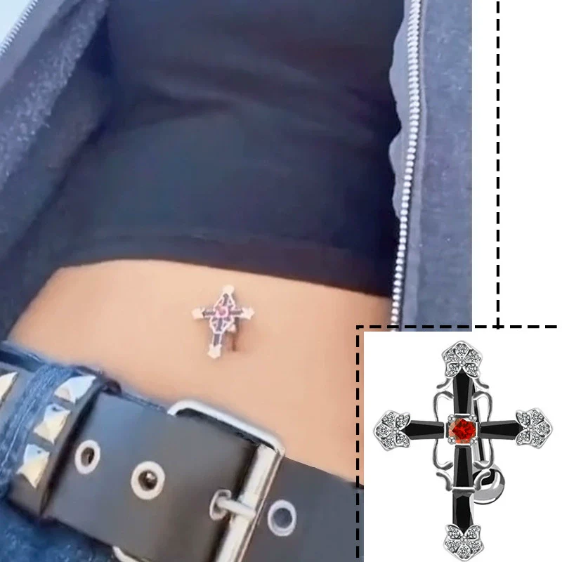 Navel Ring Stainless Steel Heart Tassel Cross Zircon Diamond Styling - Image 3