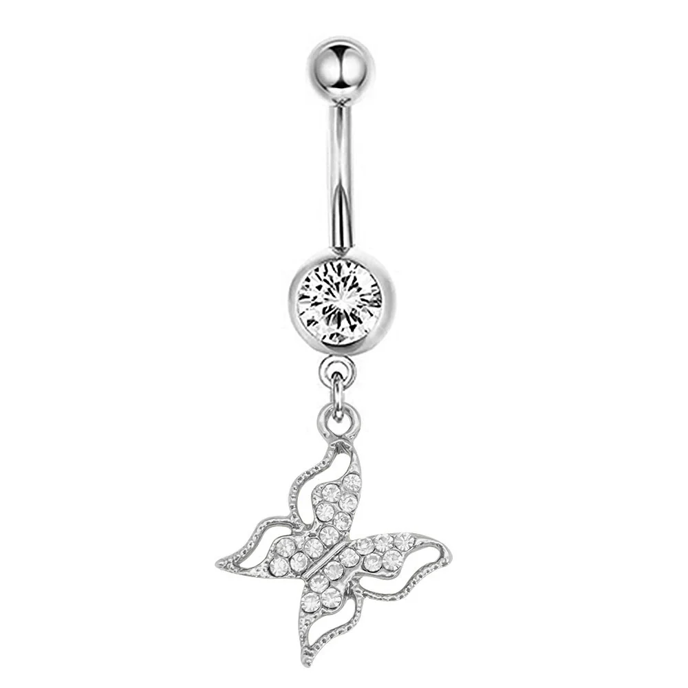 Navel Ring Stainless Steel Heartshaped Butterfly Pendant Electroplating Women's Jewelry - Image 10