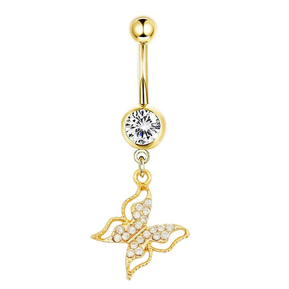 Navel Ring Stainless Steel Heartshaped Butterfly Pendant Electroplating Women's Jewelry - Image 11