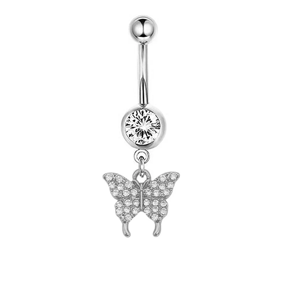 Navel Ring Stainless Steel Heartshaped Butterfly Pendant Electroplating Women's Jewelry - Image 12