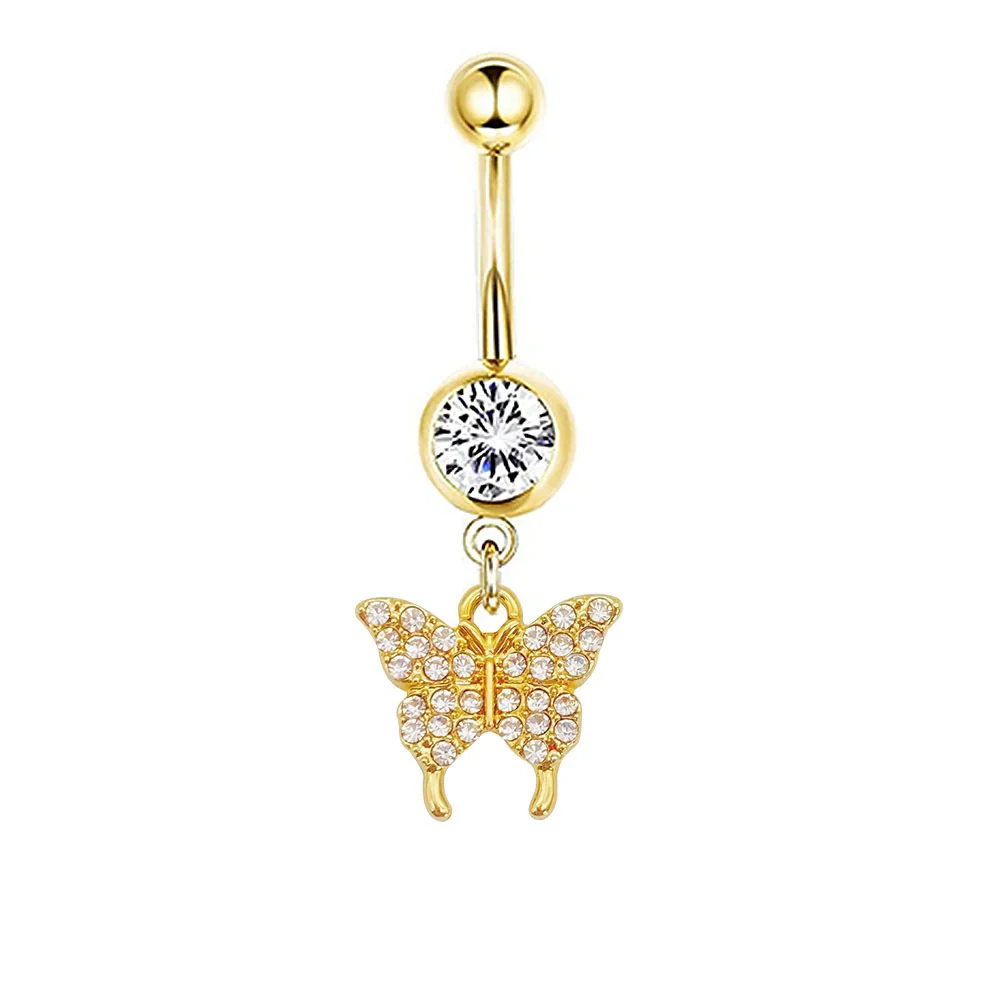 Navel Ring Stainless Steel Heartshaped Butterfly Pendant Electroplating Women's Jewelry - Image 13