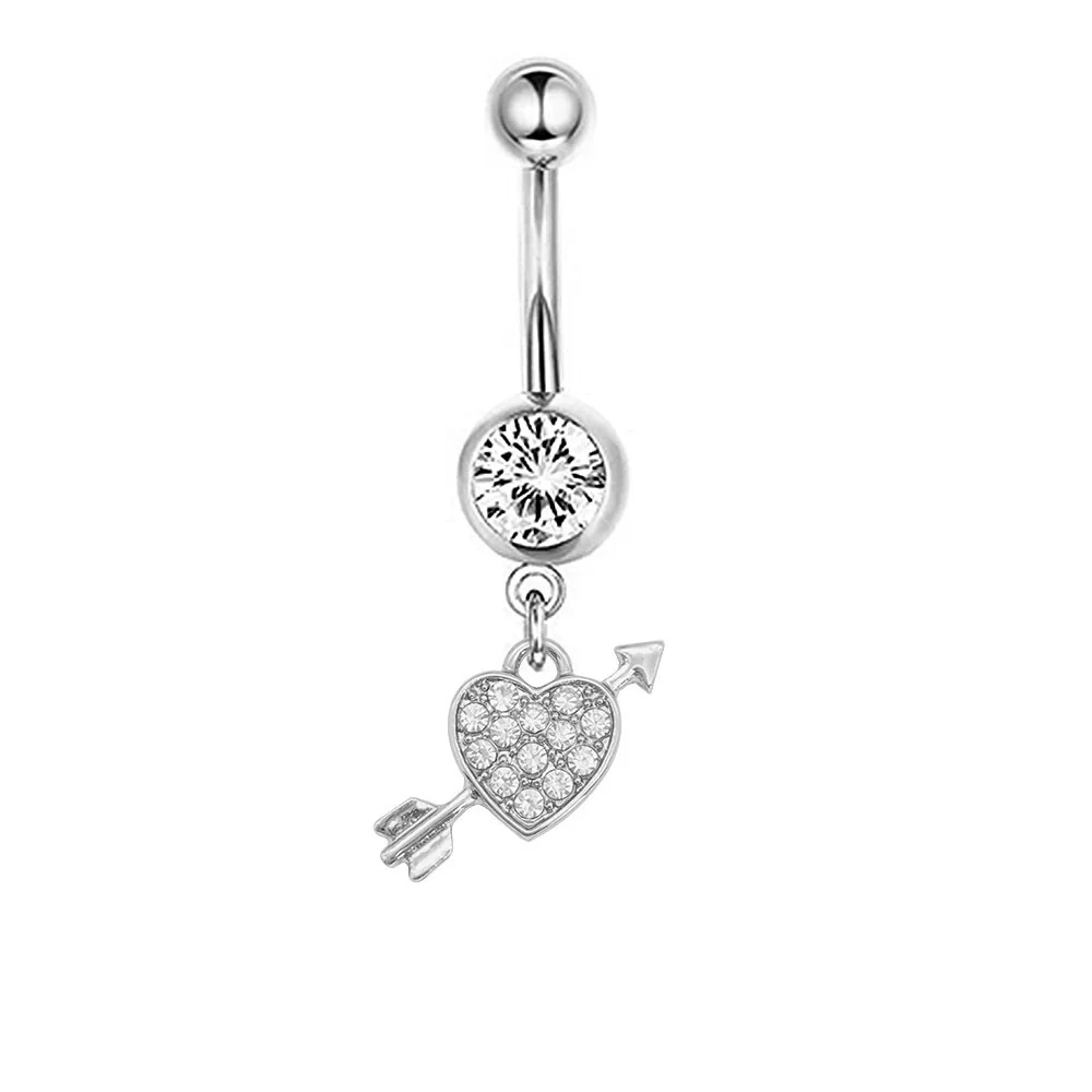 Navel Ring Stainless Steel Heartshaped Butterfly Pendant Electroplating Women's Jewelry - Image 14