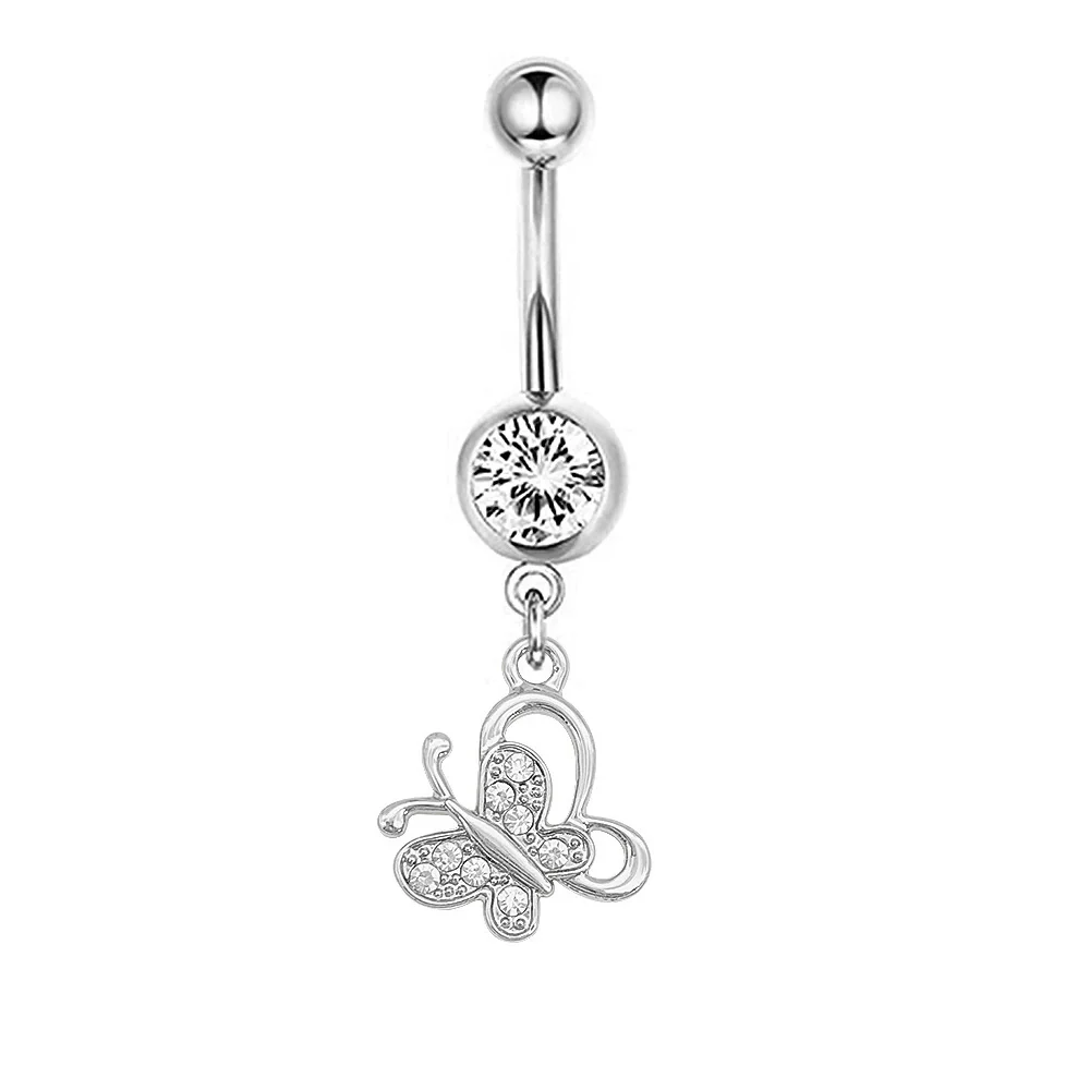 Navel Ring Stainless Steel Heartshaped Butterfly Pendant Electroplating Women's Jewelry - Image 22
