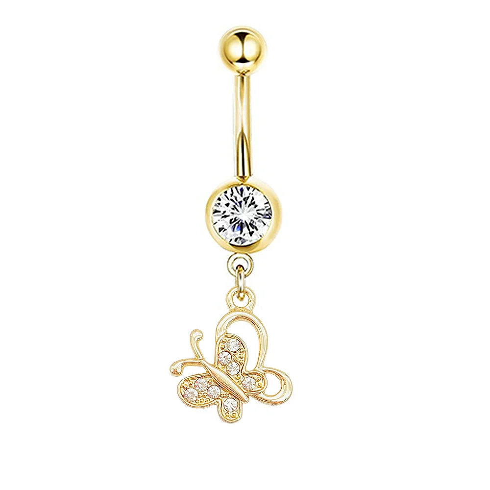 Navel Ring Stainless Steel Heartshaped Butterfly Pendant Electroplating Women's Jewelry - Image 23