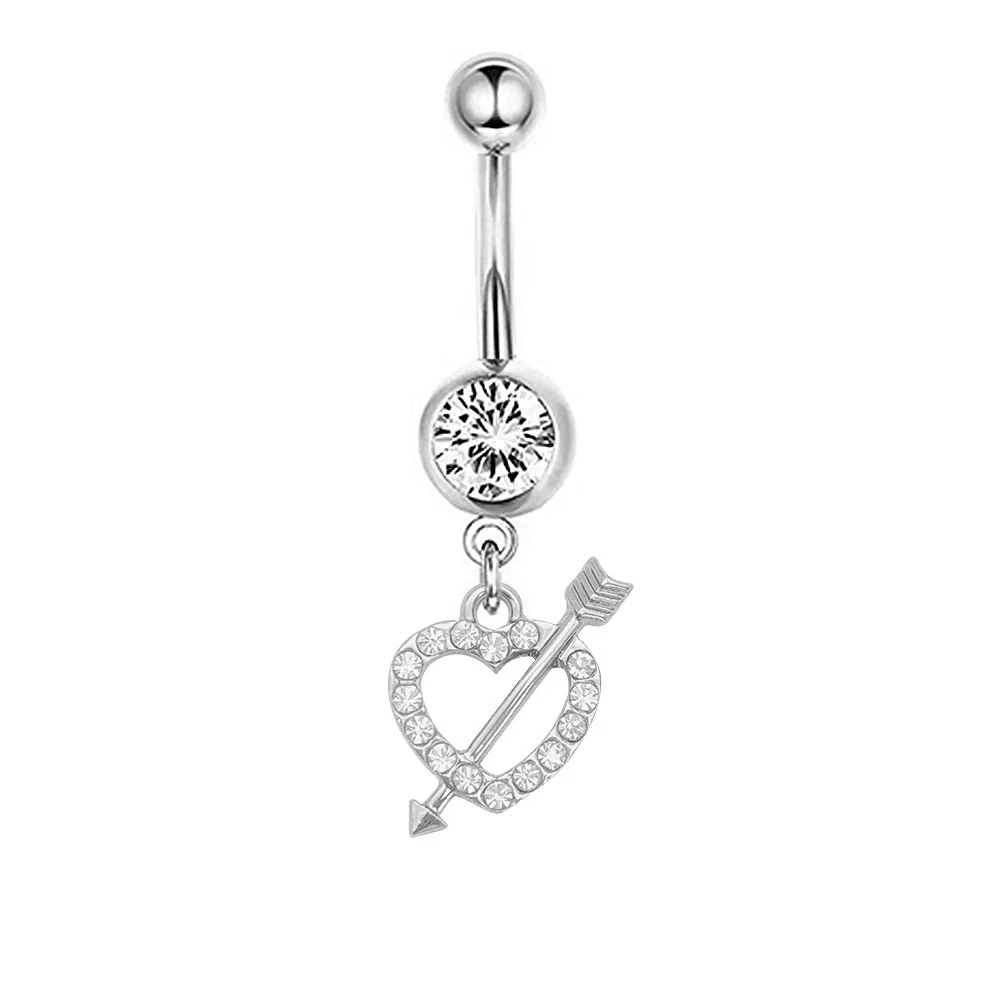 Navel Ring Stainless Steel Heartshaped Butterfly Pendant Electroplating Women's Jewelry - Image 24