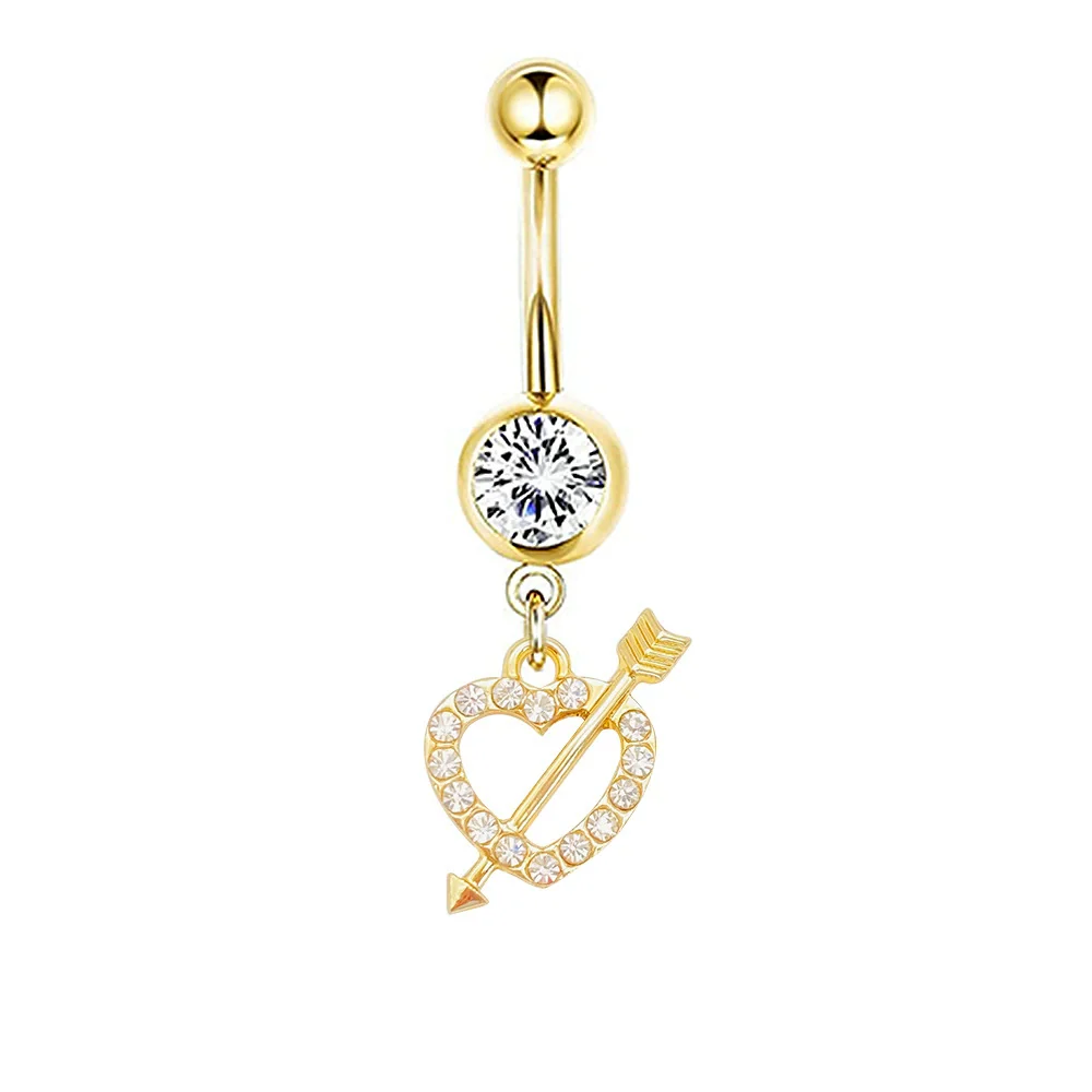 Navel Ring Stainless Steel Heartshaped Butterfly Pendant Electroplating Women's Jewelry - Image 25