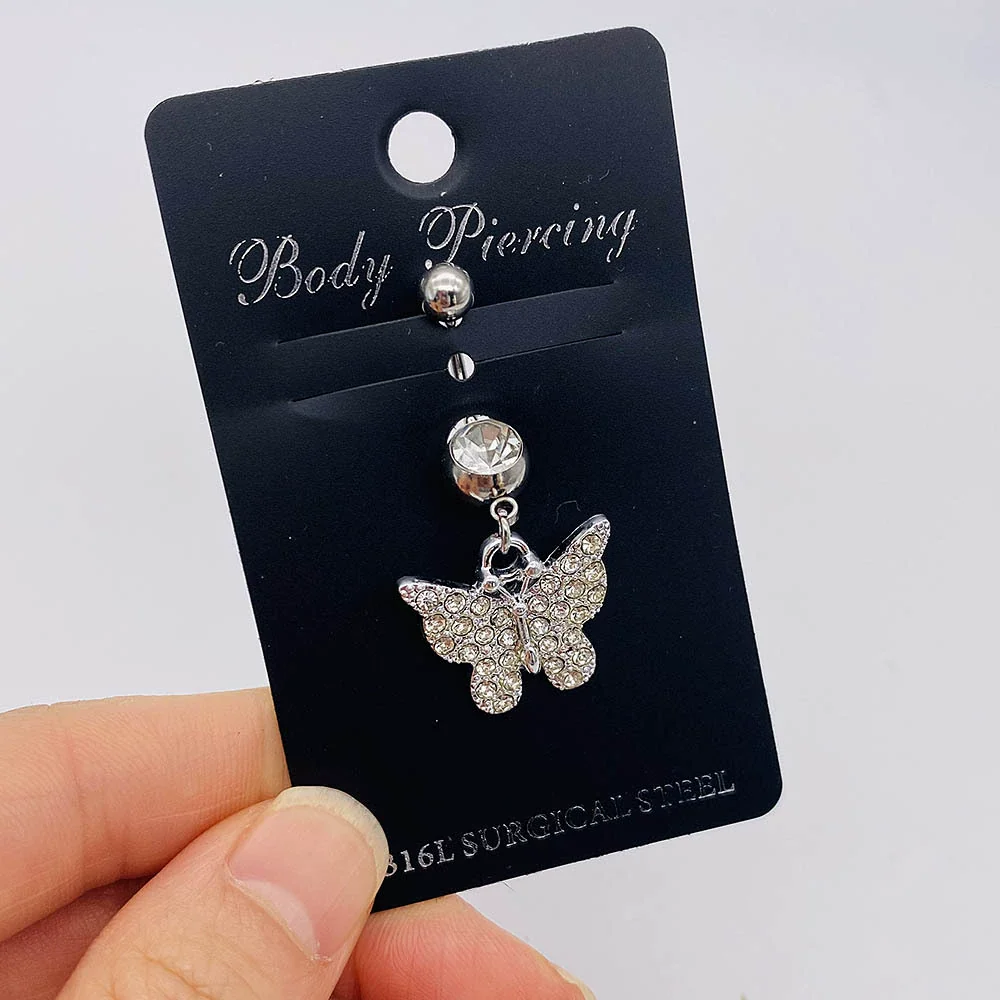 Navel Ring Stainless Steel Heartshaped Butterfly Pendant Electroplating Women's Jewelry - Image 4
