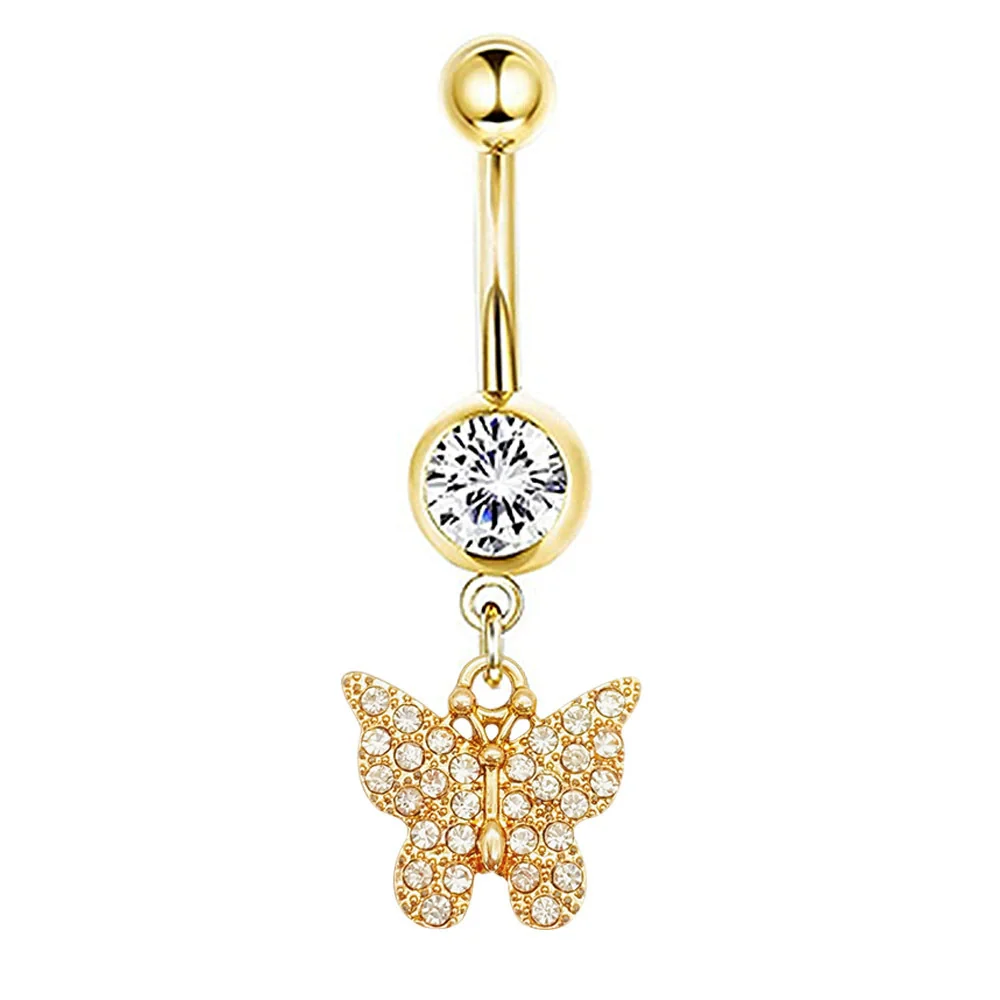 Navel Ring Stainless Steel Heartshaped Butterfly Pendant Electroplating Women's Jewelry - Image 7