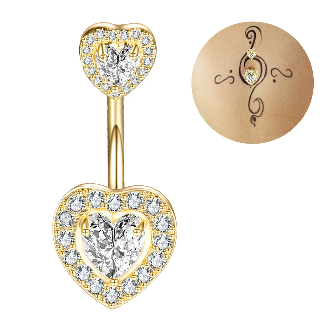 Navel Ring Stainless Steel Heartshaped Constellation Pattern Goldplated Unisex - Image 5