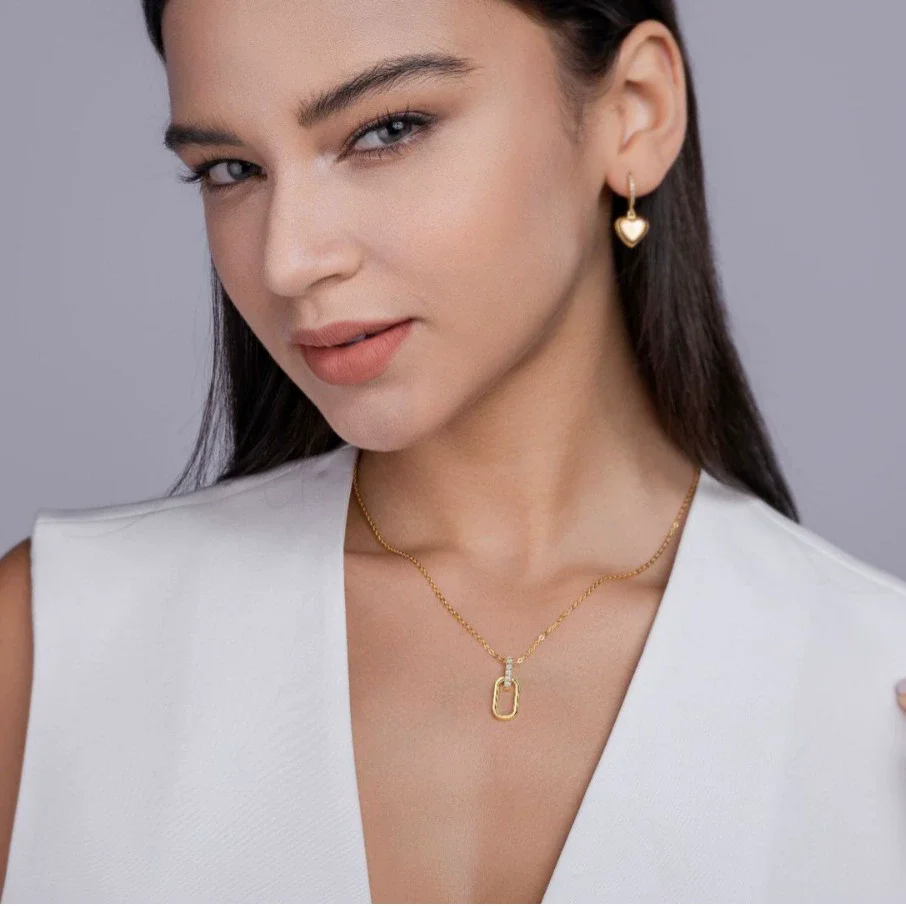 Necklace 925 Silver Geometric Moissanite Inlay Casual U Shaped Stacked Clavicle Chain For Women - Image 2