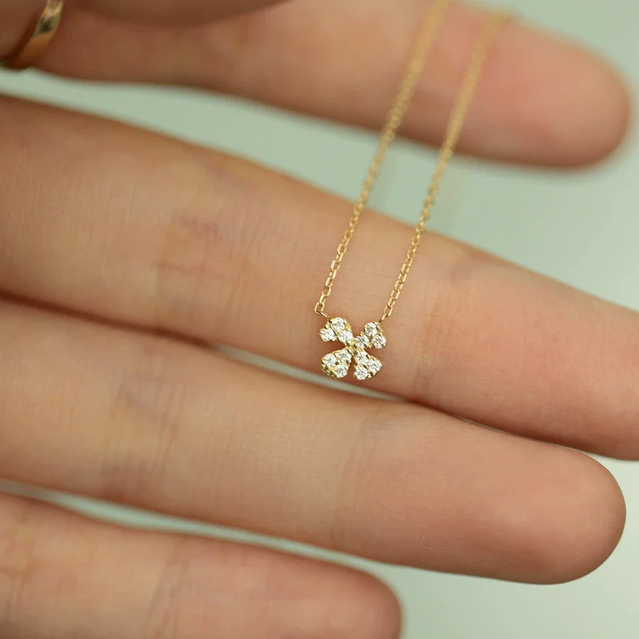 Necklace 925 Sterling Silver Four Leaf Clover Petal 14K Gold Plated - Image 2