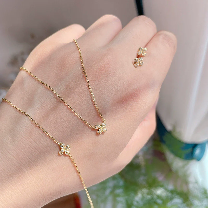 Necklace 925 Sterling Silver Four Leaf Clover Petal 14K Gold Plated - Image 4