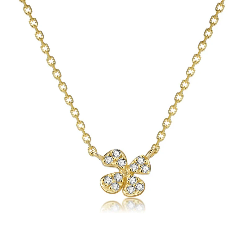 Necklace 925 Sterling Silver Four Leaf Clover Petal 14K Gold Plated - Image 5