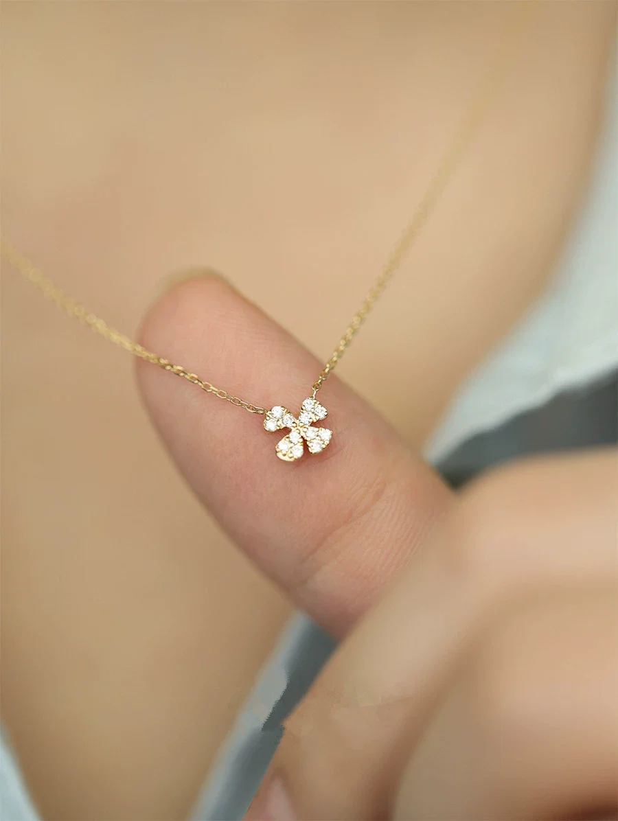 Necklace 925 Sterling Silver Four Leaf Clover Petal 14K Gold Plated - Image 6