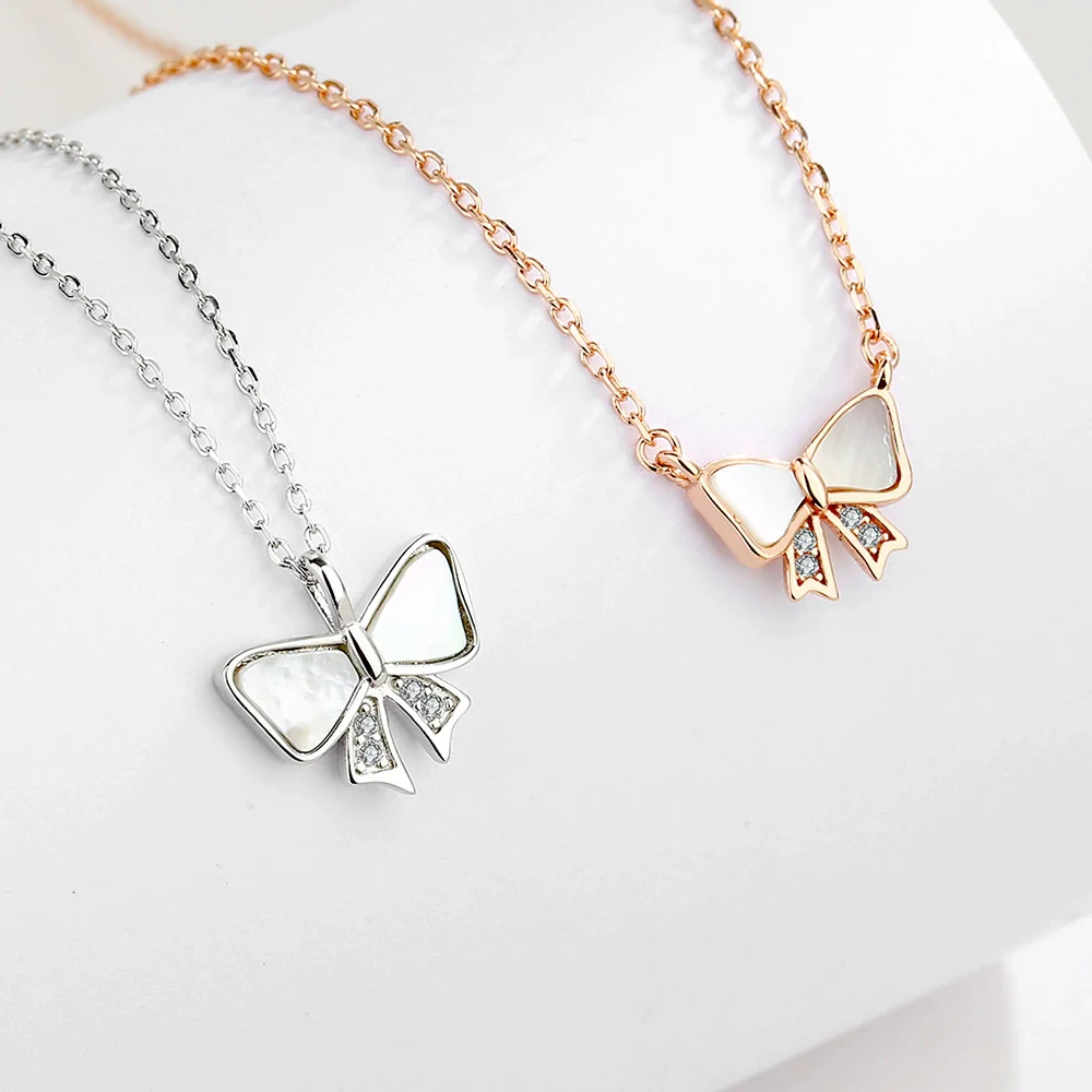 Necklace 925 Sterling Silver Geometric Heart Bow Design - Image 2