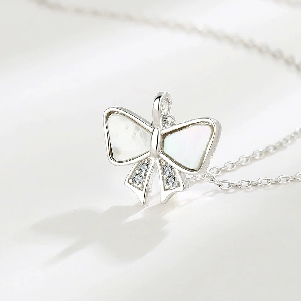 Necklace 925 Sterling Silver Geometric Heart Bow Design - Image 6