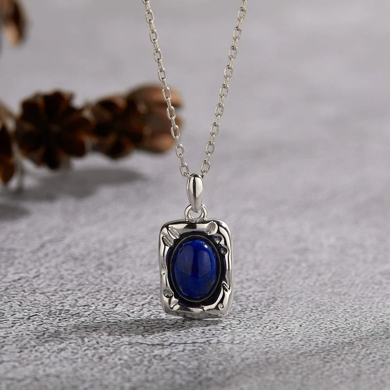 Necklace 925 Sterling Silver Geometric Irregular Texture Pearlescent Pendant - Image 13