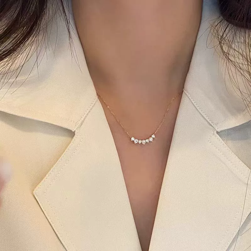 Necklace 925 Sterling Silver Geometric Zircon Pendant 18K Gold Plated Cross Chain Light Luxury Style For Women - Image 4