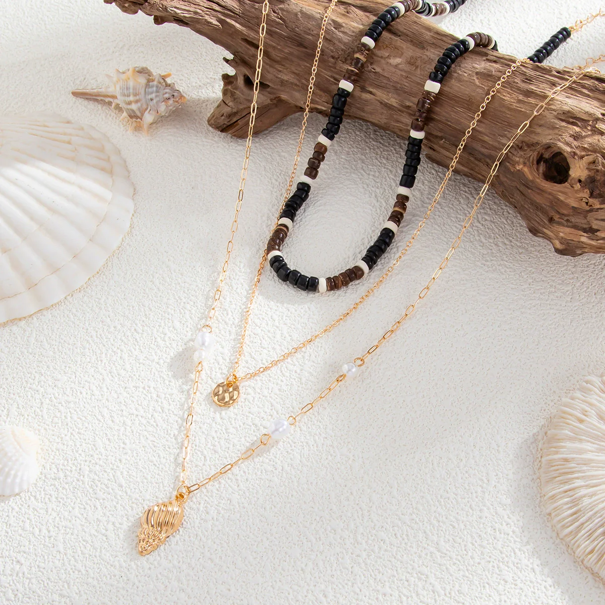 Necklace Alloy Geometric Handmade Coconut Shell Wooden Bead Hiphop Men's Conch Pendant - Image 4