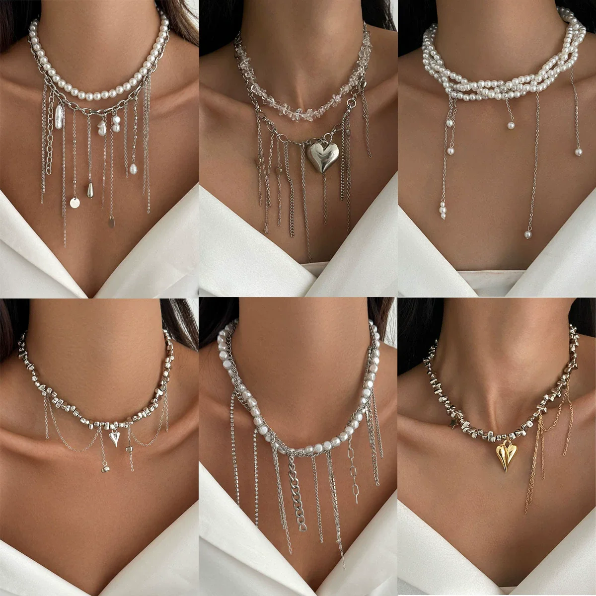 Necklace Alloy Heartshaped Pendant Clavicle Chain Cream Sweet Style Electroplating For Women