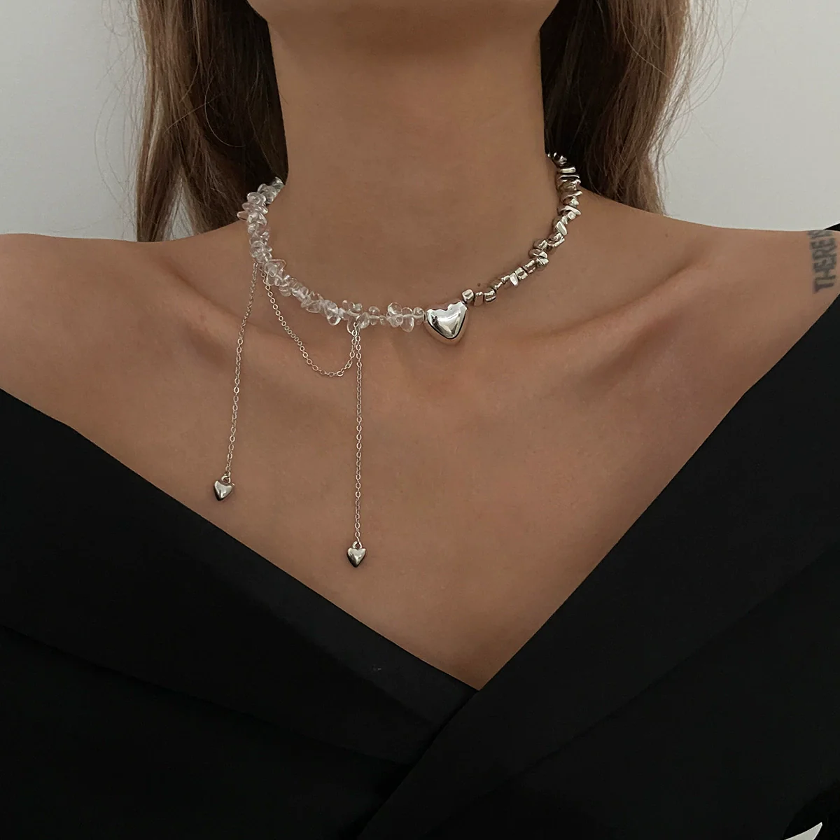 Necklace Alloy Heartshaped Pendant Clavicle Chain Cream Sweet Style Electroplating For Women - Image 7