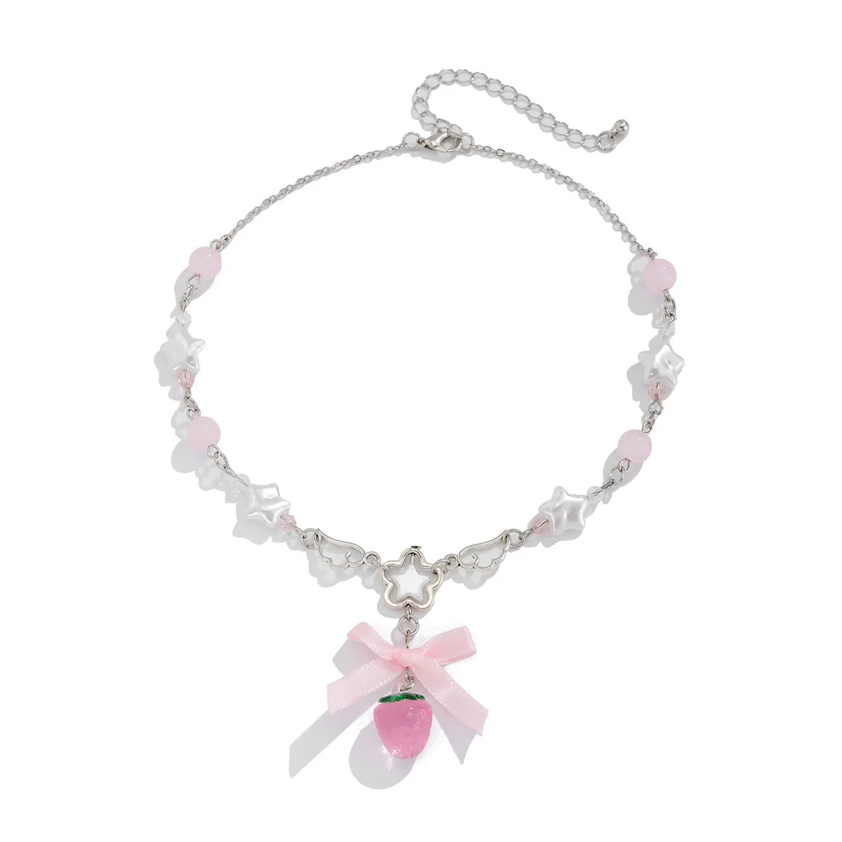 Necklace Alloy Imitation Pearl Sweet Style Bow Strawberry Fivepointed Star Flower Pendant Electroplating - Image 3