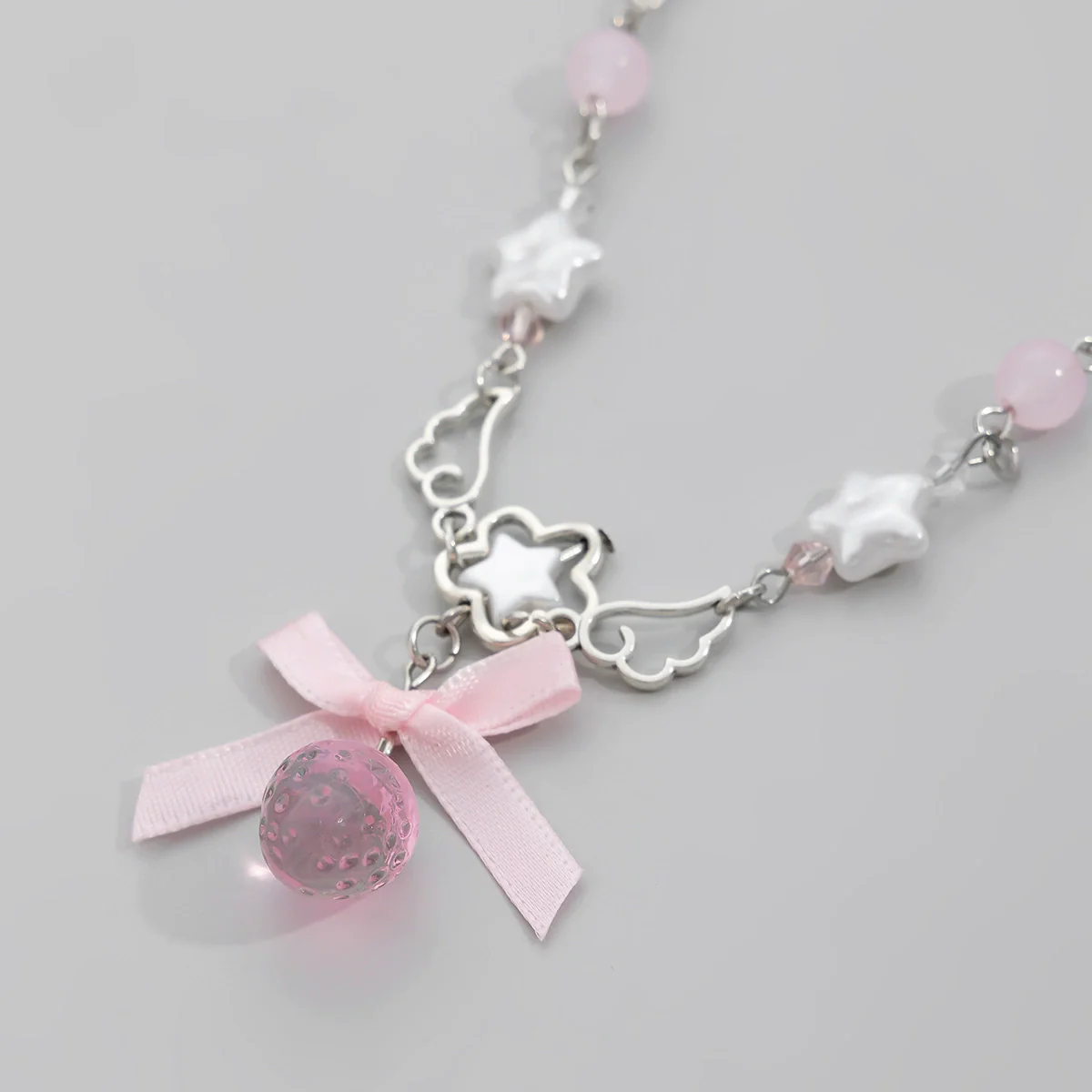 Necklace Alloy Imitation Pearl Sweet Style Bow Strawberry Fivepointed Star Flower Pendant Electroplating - Image 4