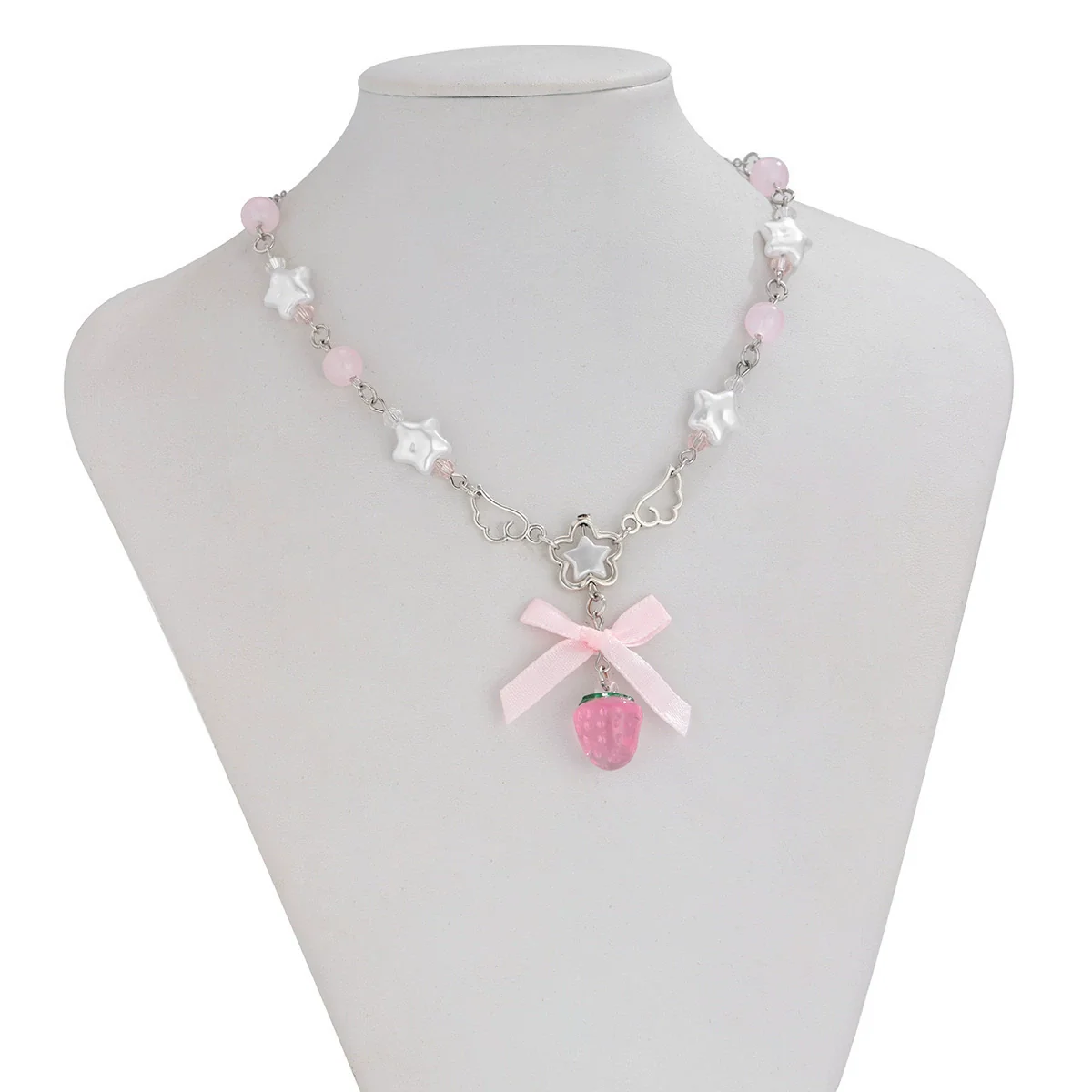 Necklace Alloy Imitation Pearl Sweet Style Bow Strawberry Fivepointed Star Flower Pendant Electroplating - Image 5