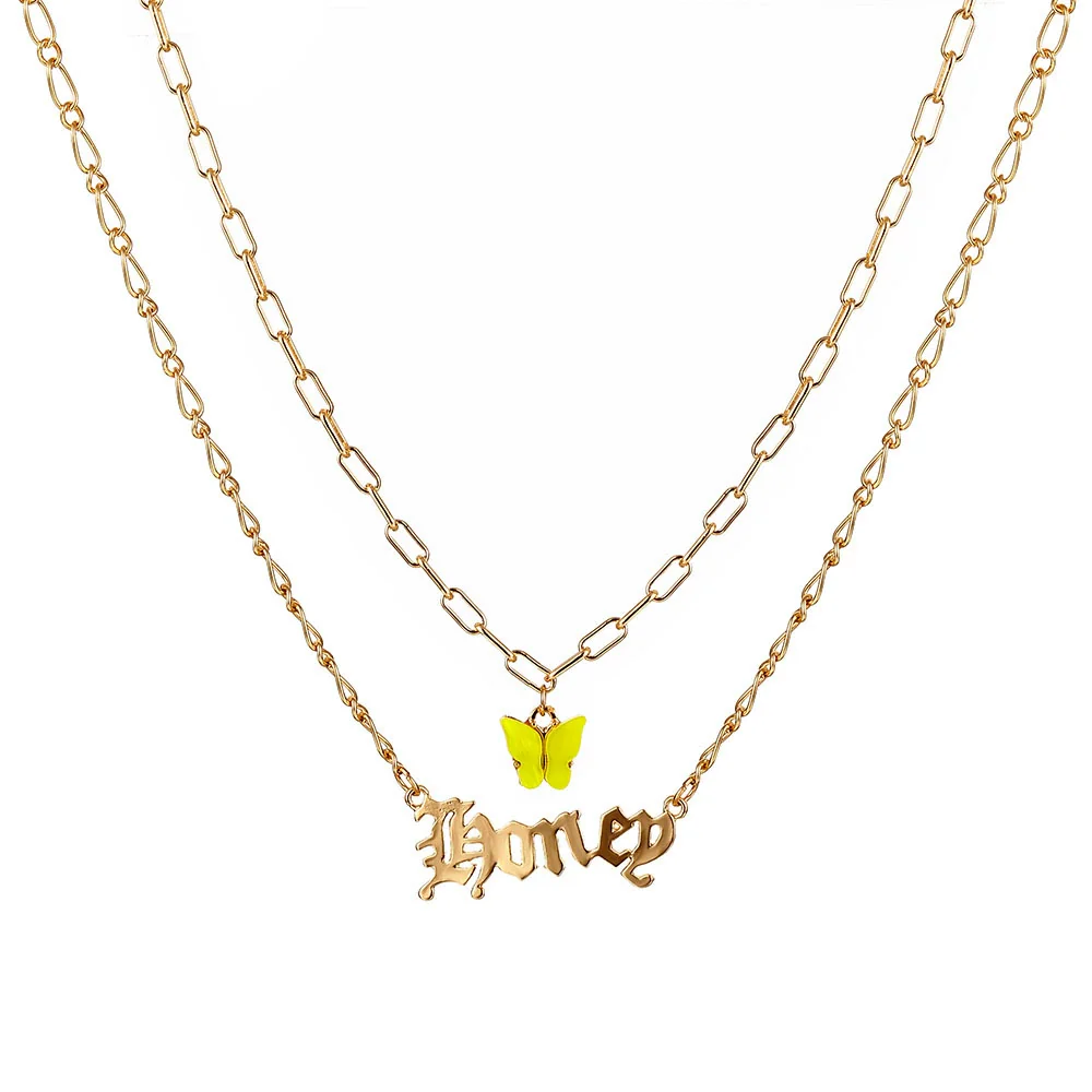 Necklace Alloy Mixed Gem Inlay Bamboo Chain Butterfly English Letter Gothic Sweet Style - Image 8