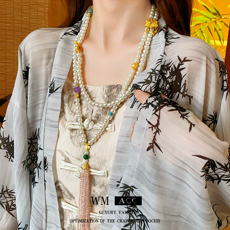 Necklace Alloy Synthetic Crystal Flower Round Beaded Tassel Electroplating For Women - Image 2