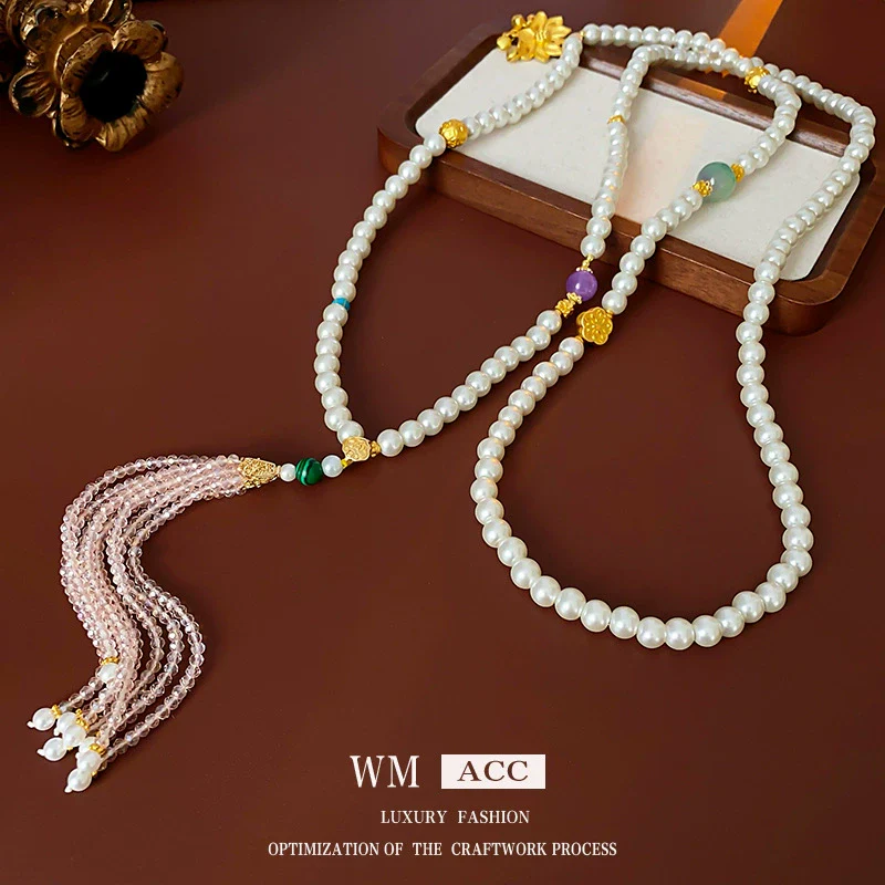 Necklace Alloy Synthetic Crystal Flower Round Beaded Tassel Electroplating For Women - Image 3