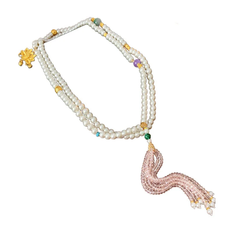Necklace Alloy Synthetic Crystal Flower Round Beaded Tassel Electroplating For Women - Image 5