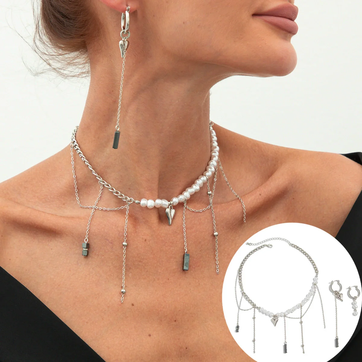 Necklace Aluminum Chain Turquoise Beads Alloy Geometric Heart Shape Electroplating For Women - Image 7