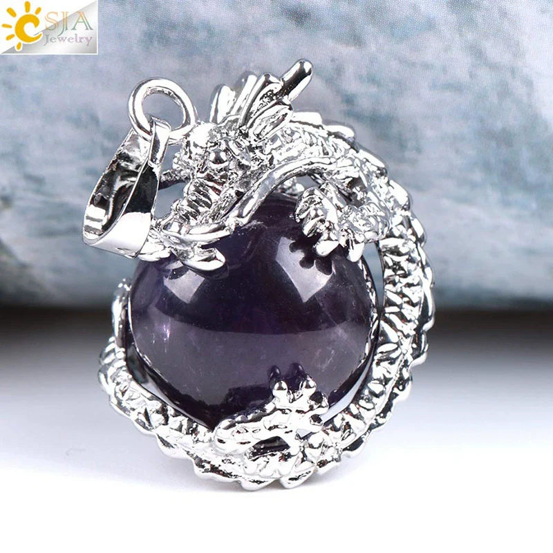 Necklace Amethyst Pendant Natural Stone Copper Accessories Minimalist Dragon Ball Totem 3D Ornament - Image 20