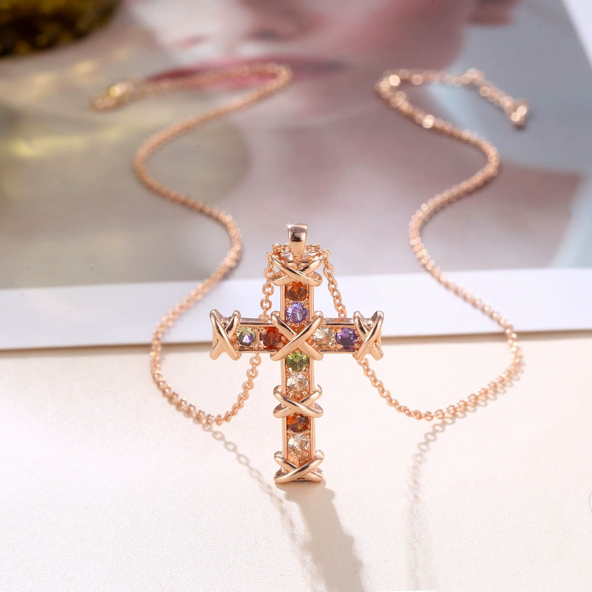 Necklace Artificial Zircon Crystal Geometric Light Luxury Electroplating Hiphop