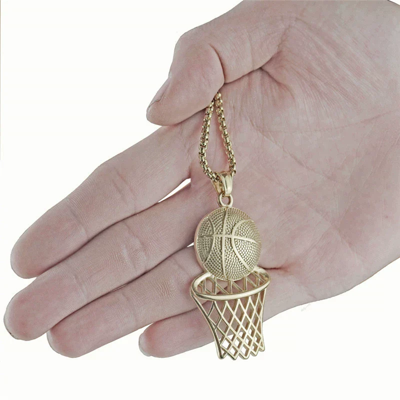 Necklace Basketball Frame Pendant Titanium Steel Alloy Geometric Fashion Jewelry - Image 3