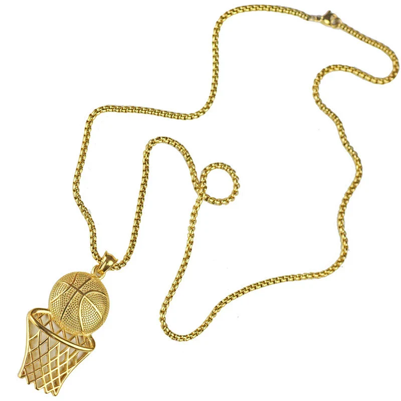 Necklace Basketball Frame Pendant Titanium Steel Alloy Geometric Fashion Jewelry - Image 4