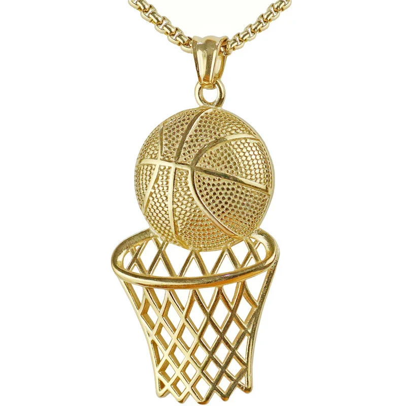 Necklace Basketball Frame Pendant Titanium Steel Alloy Geometric Fashion Jewelry - Image 6