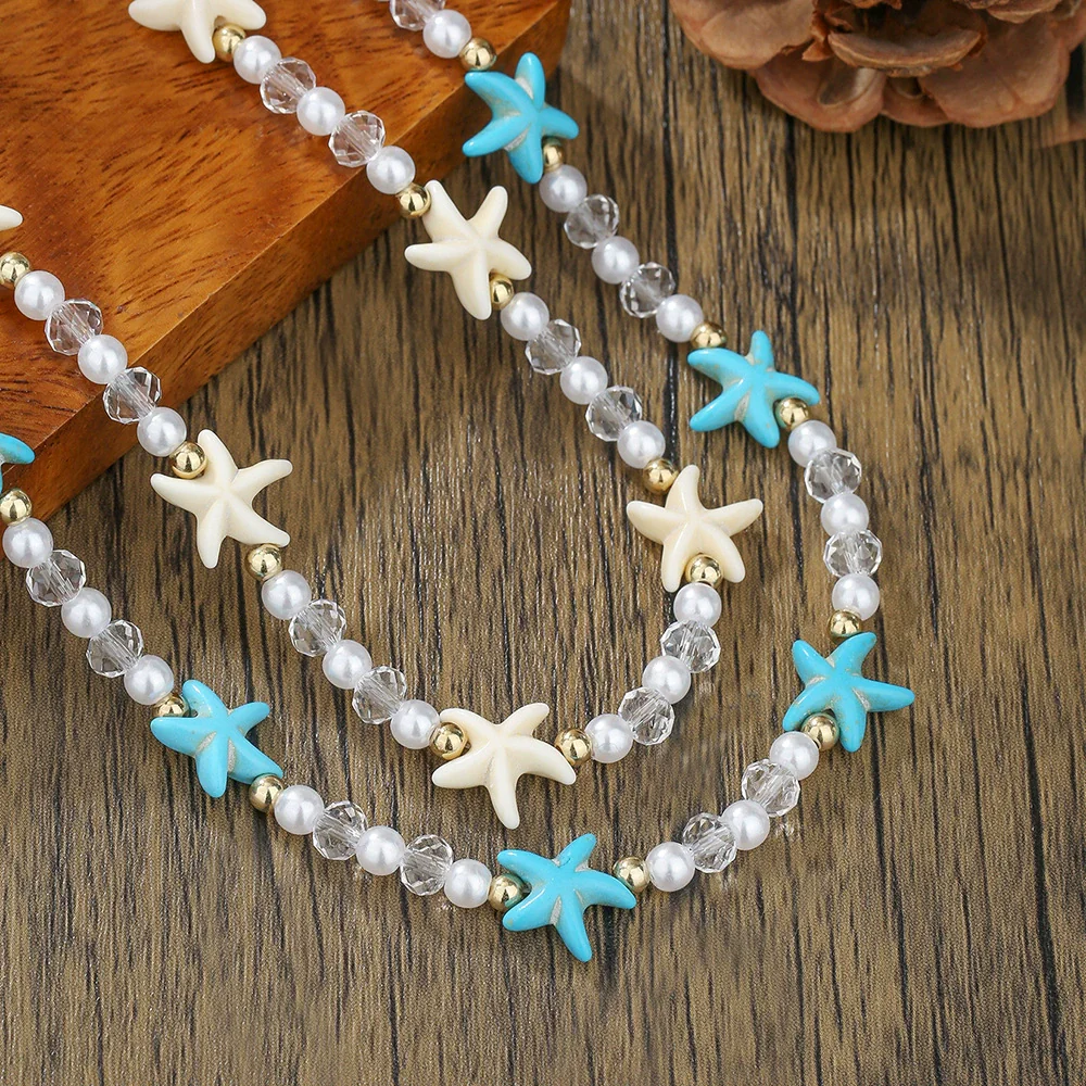 Necklace Bohemian Wind Turquoise Pine Stone Imitation Pearl Geometric Style Handmade Velvet Rope - Image 3