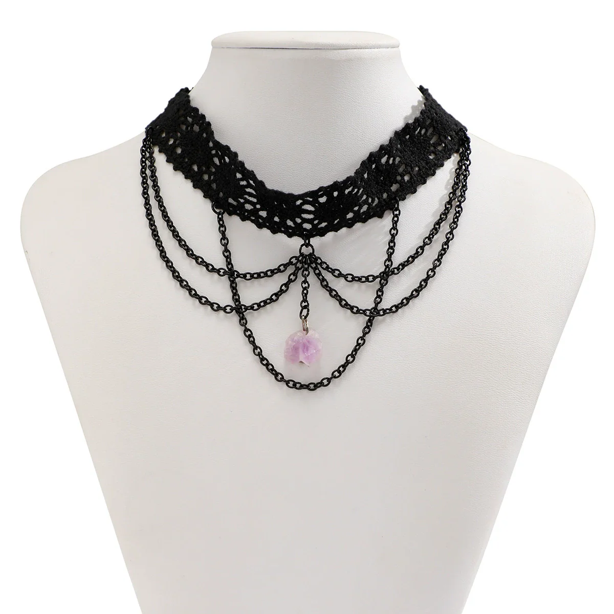 Necklace Choker Gothic Sweet Cool Style Metal Gravel Geometric Ochain - Image 5