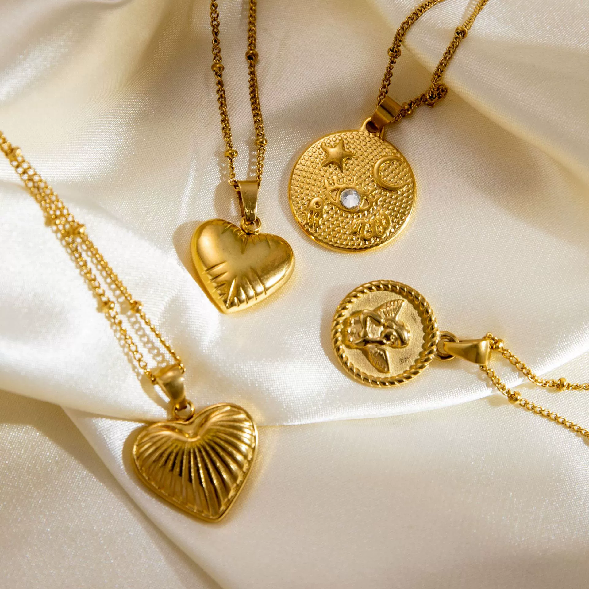 Necklace Clavicle Chain Titanium Steel Stainless Steel 18K Gold Electroplated Heart Stars Round Pendant Bamboo Chain - Image 4