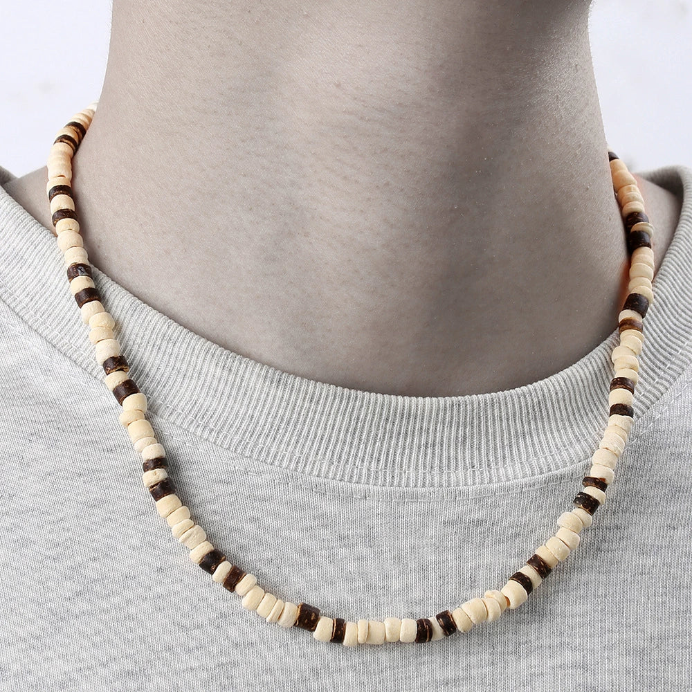 Necklace Coconut Shell Wood Chips Geometric Handmade Unisex Hiphop Allmatch Stainless Steel Irregular Clavicle O Chain