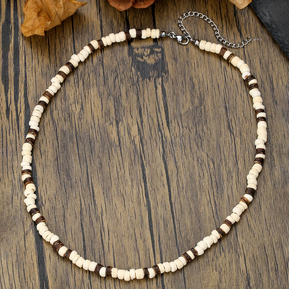 Necklace Coconut Shell Wood Chips Geometric Handmade Unisex Hiphop Allmatch Stainless Steel Irregular Clavicle O Chain - Image 3