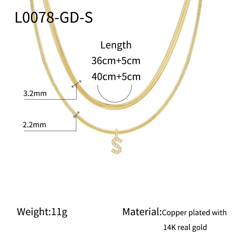 Necklace Copper Electroplated Double Layer Stacked Snake Bone Chain Letter Pattern Women - Image 24
