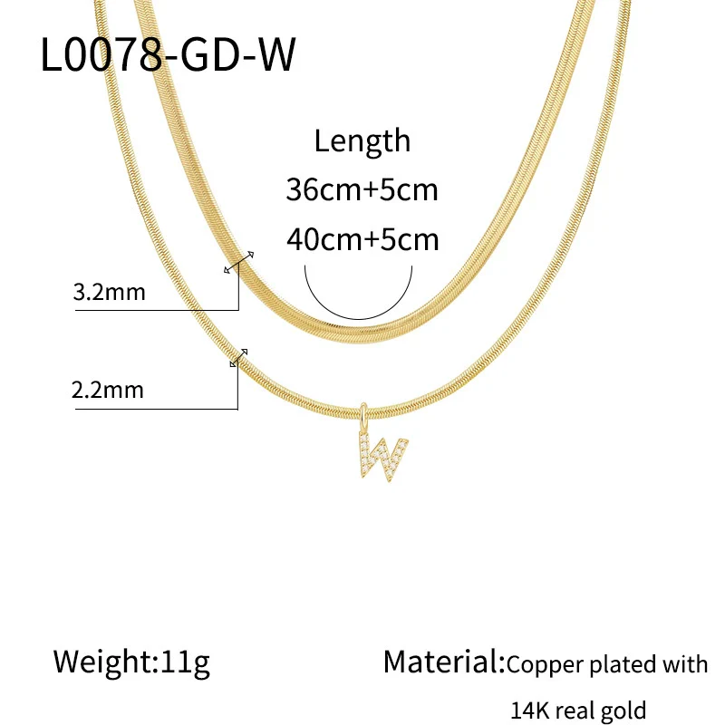 Necklace Copper Electroplated Double Layer Stacked Snake Bone Chain Letter Pattern Women - Image 28