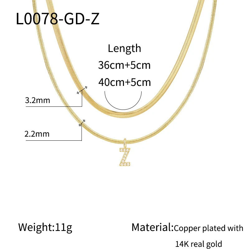 Necklace Copper Electroplated Double Layer Stacked Snake Bone Chain Letter Pattern Women - Image 31