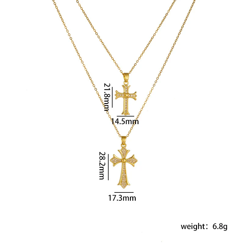 Necklace Copper Geometric Double Cross Pendant Mixed Gem Inlay Electroplating For Women - Image 5