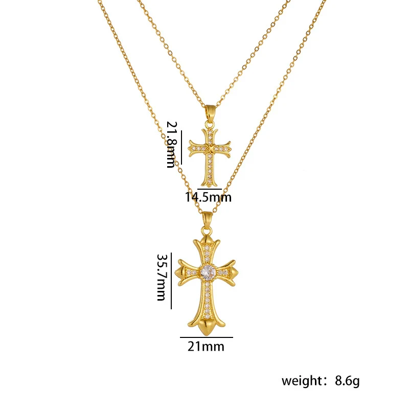 Necklace Copper Geometric Double Cross Pendant Mixed Gem Inlay Electroplating For Women - Image 6
