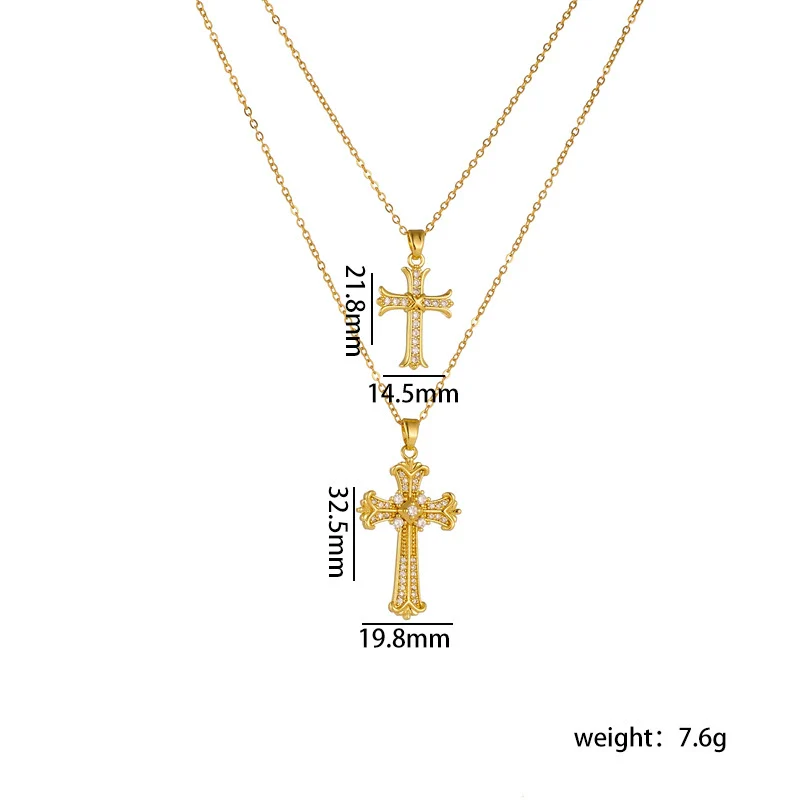 Necklace Copper Geometric Double Cross Pendant Mixed Gem Inlay Electroplating For Women - Image 7