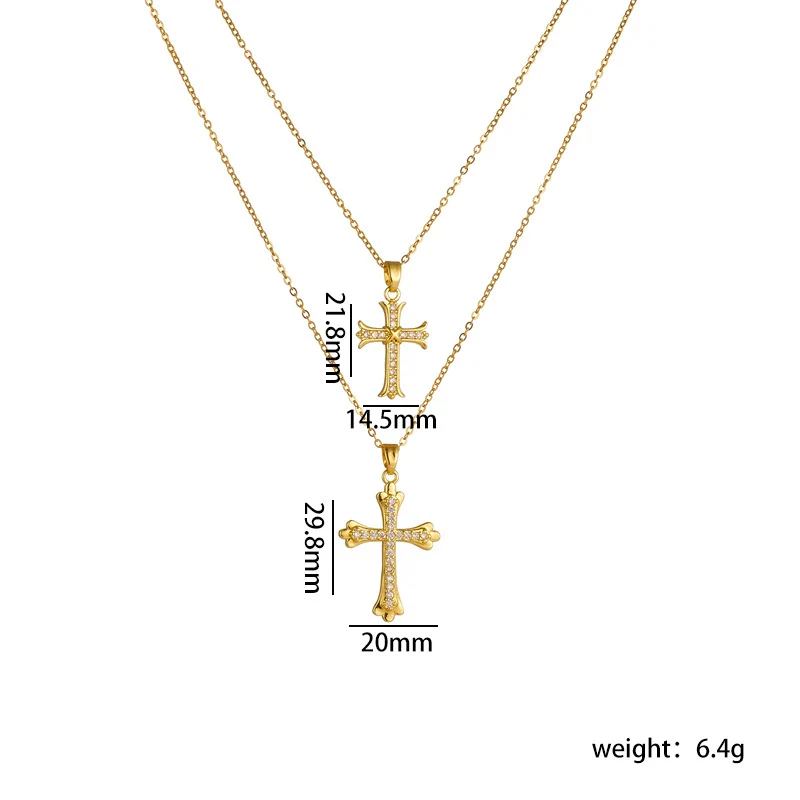 Necklace Copper Geometric Double Cross Pendant Mixed Gem Inlay Electroplating For Women - Image 8